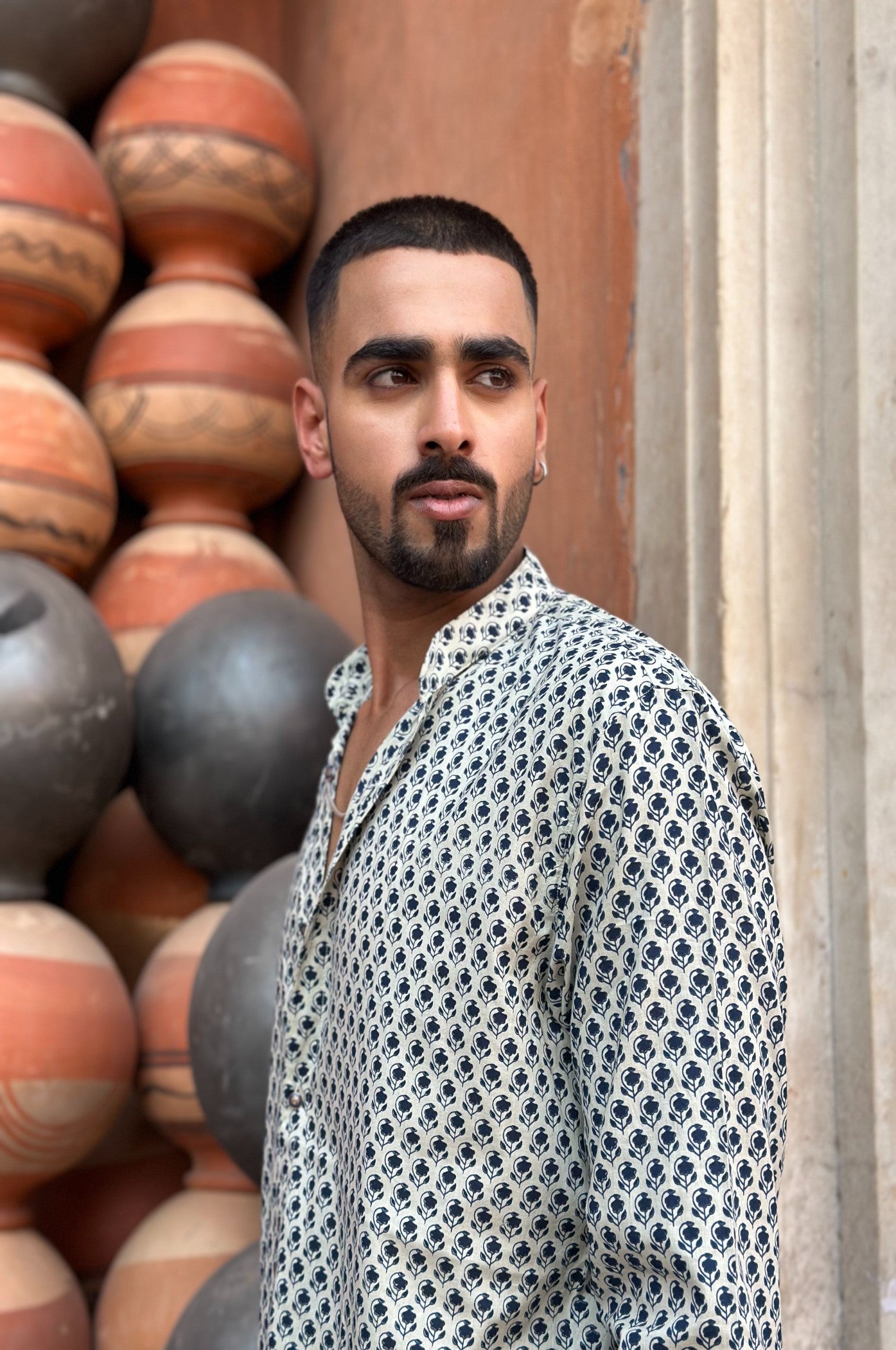 Blue Printed Cotton Shirt kurta